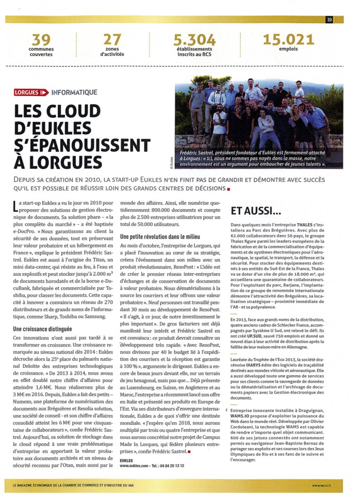 Lire la suite à propos de l’article EUKLES Solutions, magazine CCI du Var