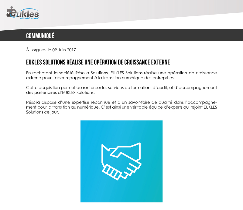 Lire la suite à propos de l’article EUKLES Solutions s’agrandit via une opération de croissance externe.